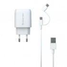 Cargador con Cable 2en1 Dusted para iPhone y iPad (20W, USB-C / microUSB, Blanco)